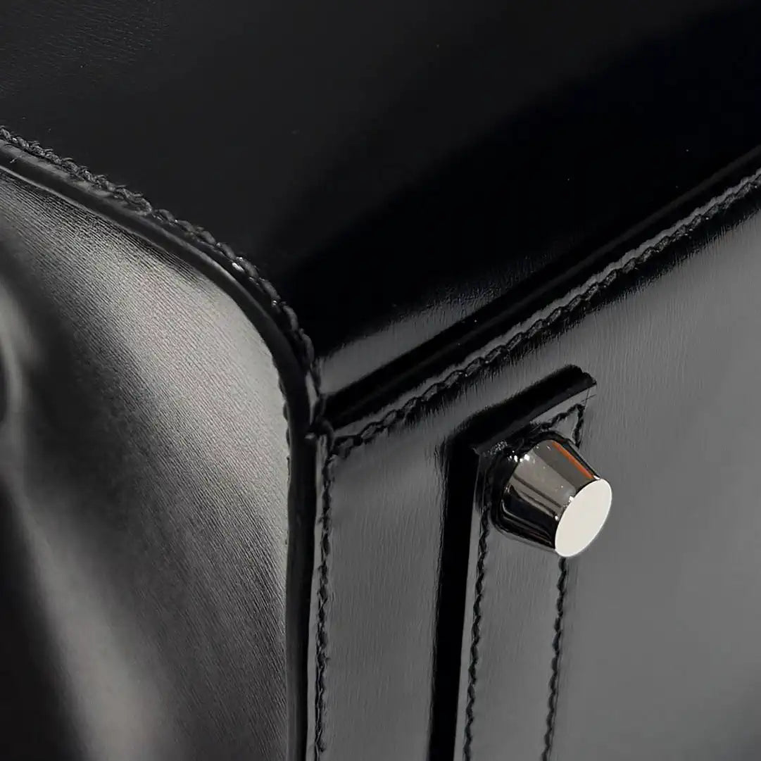 Hermes Birkin 25 Box Bag Black Silver Buckle  H92111