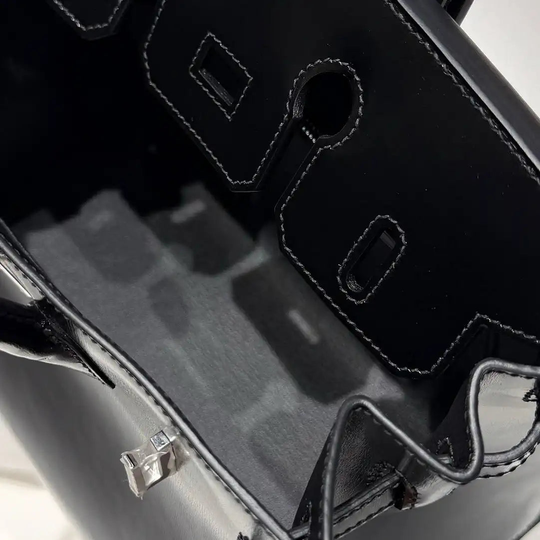 Hermes Birkin 25 Box Bag Black Silver Buckle  H92111