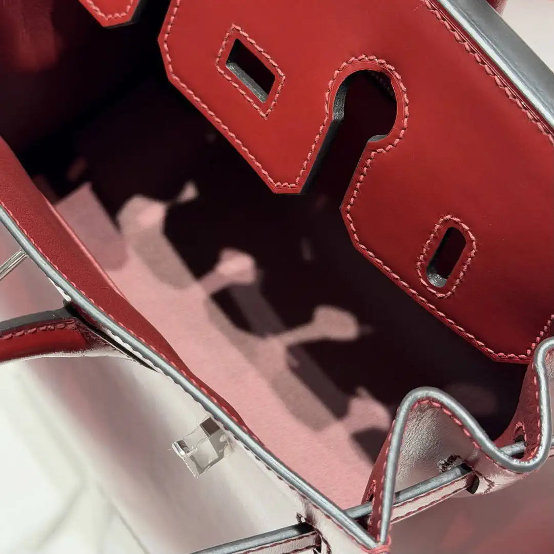Hermes Birkin 25 Box Bag Red Silver Buckle  H92110