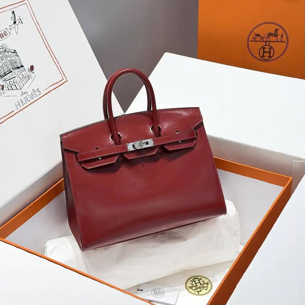 Hermes Birkin 25 Box Bag Red Silver Buckle  H92110