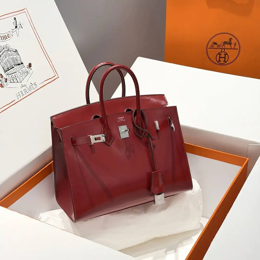 Hermes Birkin 25 Box Bag Red Silver Buckle  H92110