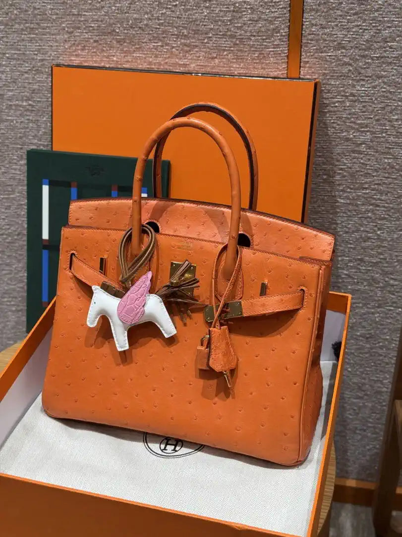 Hermes Birkin Bag Ostrich Leather 30 Fully Handmade H92094