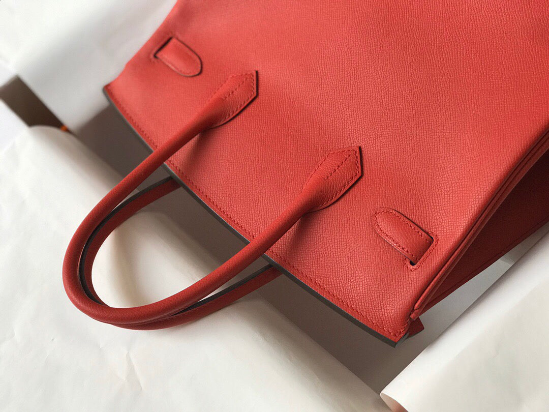 Hermes Birkin Designer Tote Bag Epsom Leather 28354 Red - Gold / 25cm - View 7