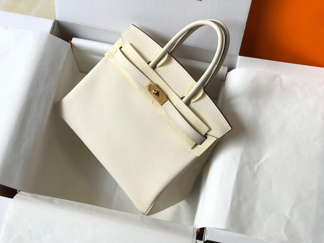 Hermes Birkin Designer Tote Bag Epsom Leather 28355 White - Gold / 25cm - View 1