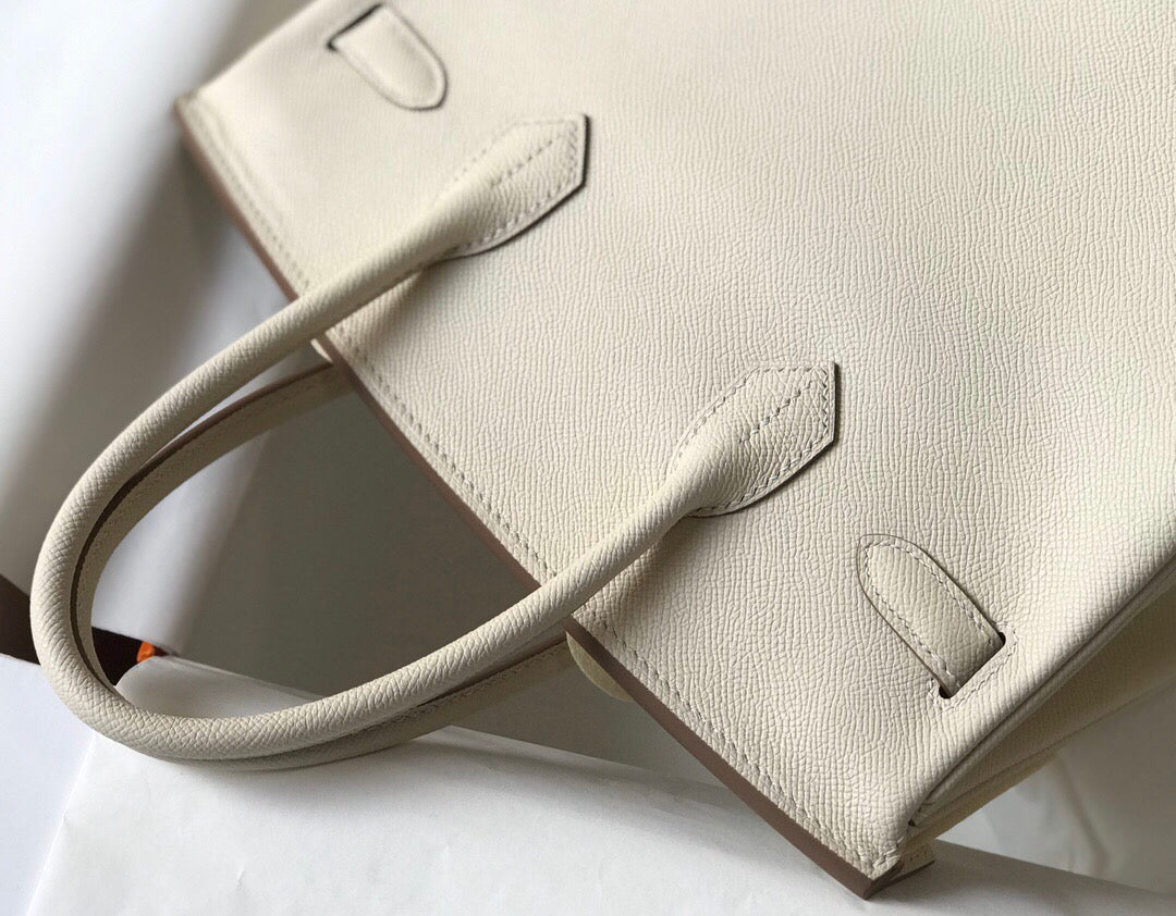 Hermes Birkin Designer Tote Bag Epsom Leather 28355 White - Gold / 25cm - View 7