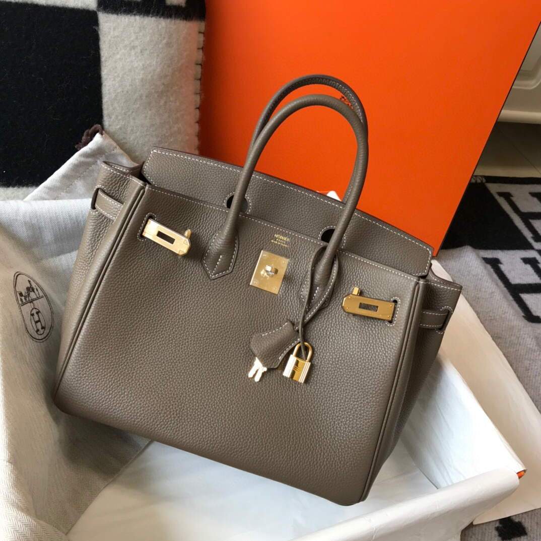 Hermes Birkin Designer Tote Bag Togo Leather 28333 Elephant Grey