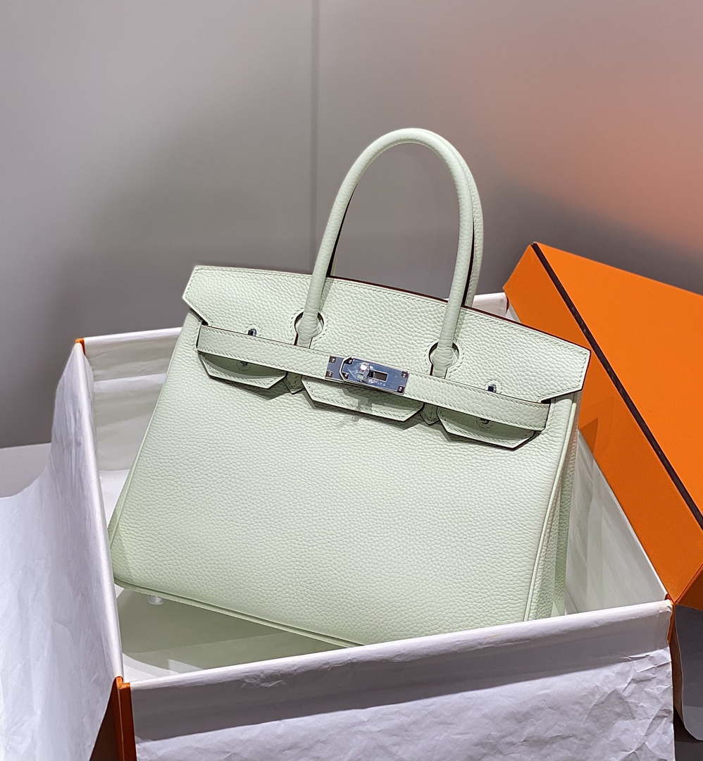 Hermes Birkin Designer Tote Bag Togo Leather 28565 bubble green - Silver / 25cm - View 10