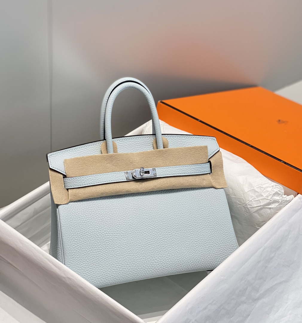 Hermes Birkin Designer Tote Bag Togo Leather 28566 Blue Pale - Silver / 25cm - View 1