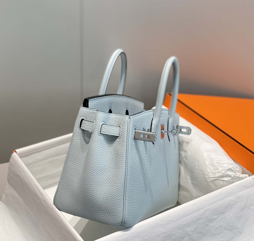 Hermes Birkin Designer Tote Bag Togo Leather 28566 Blue Pale - Silver / 25cm - View 4