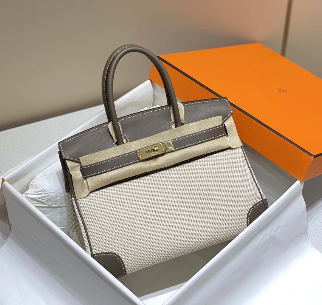 Hermes Birkin Tote Bag Swift leather with canvas 285902 - 30cm - View 1