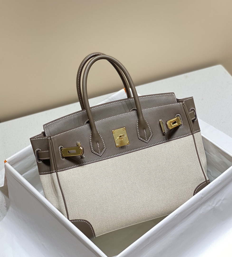Hermes Birkin Tote Bag Swift leather with canvas 285902 - 30cm - View 3