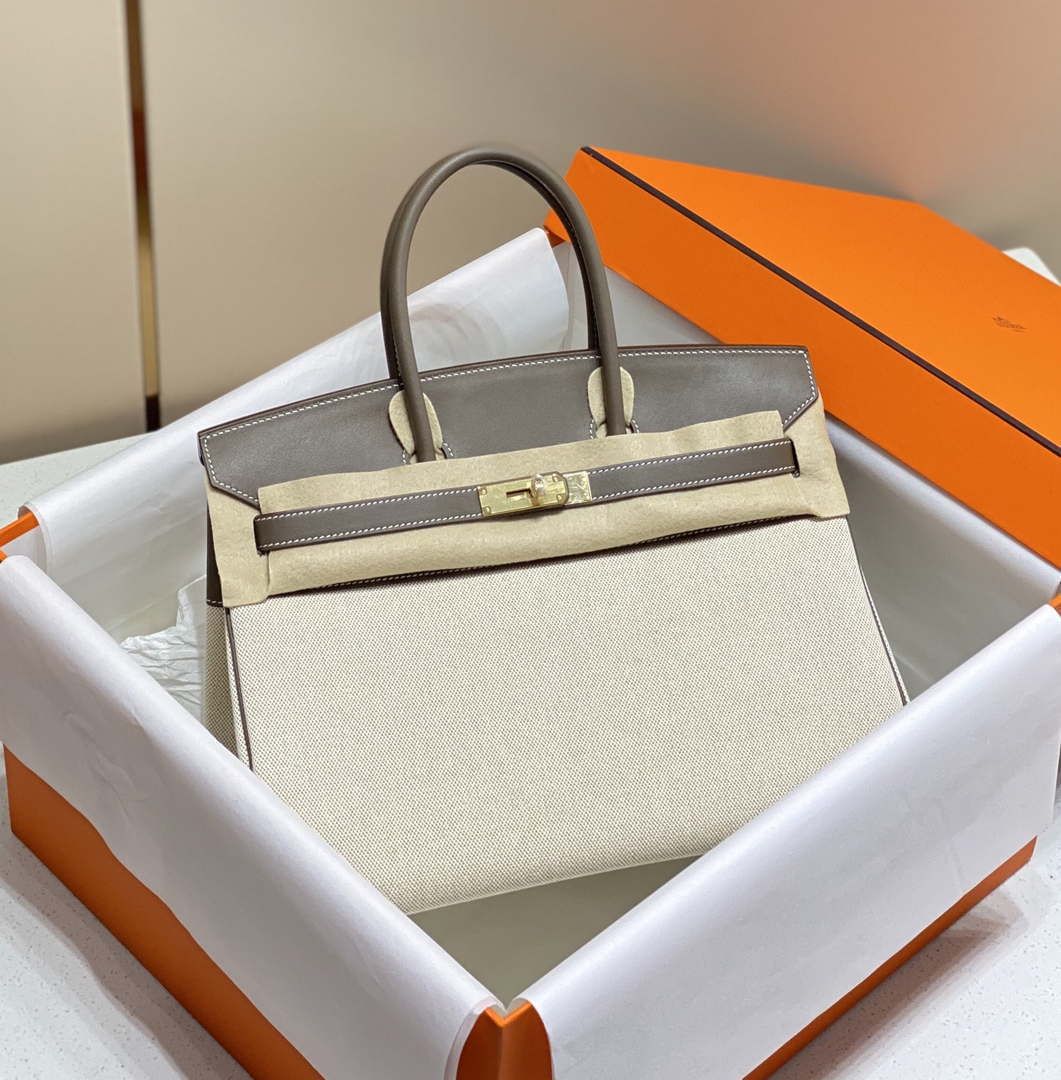Hermes Birkin Tote Bag Swift leather with canvas 285902 - 30cm - View 10