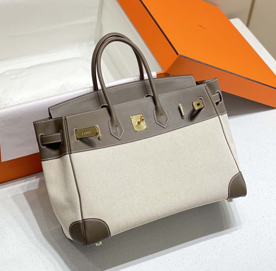 Hermes Birkin Tote Bag Swift leather with canvas 285902 - 30cm - View 12