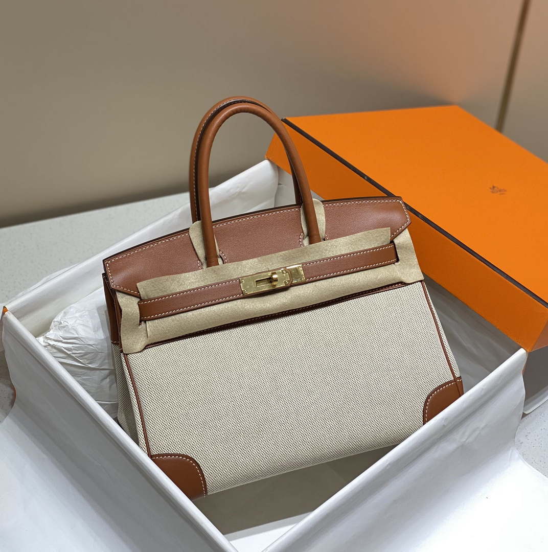 Hermes Birkin Tote Bag Swift leather with canvas 285903 - 30cm - View 1