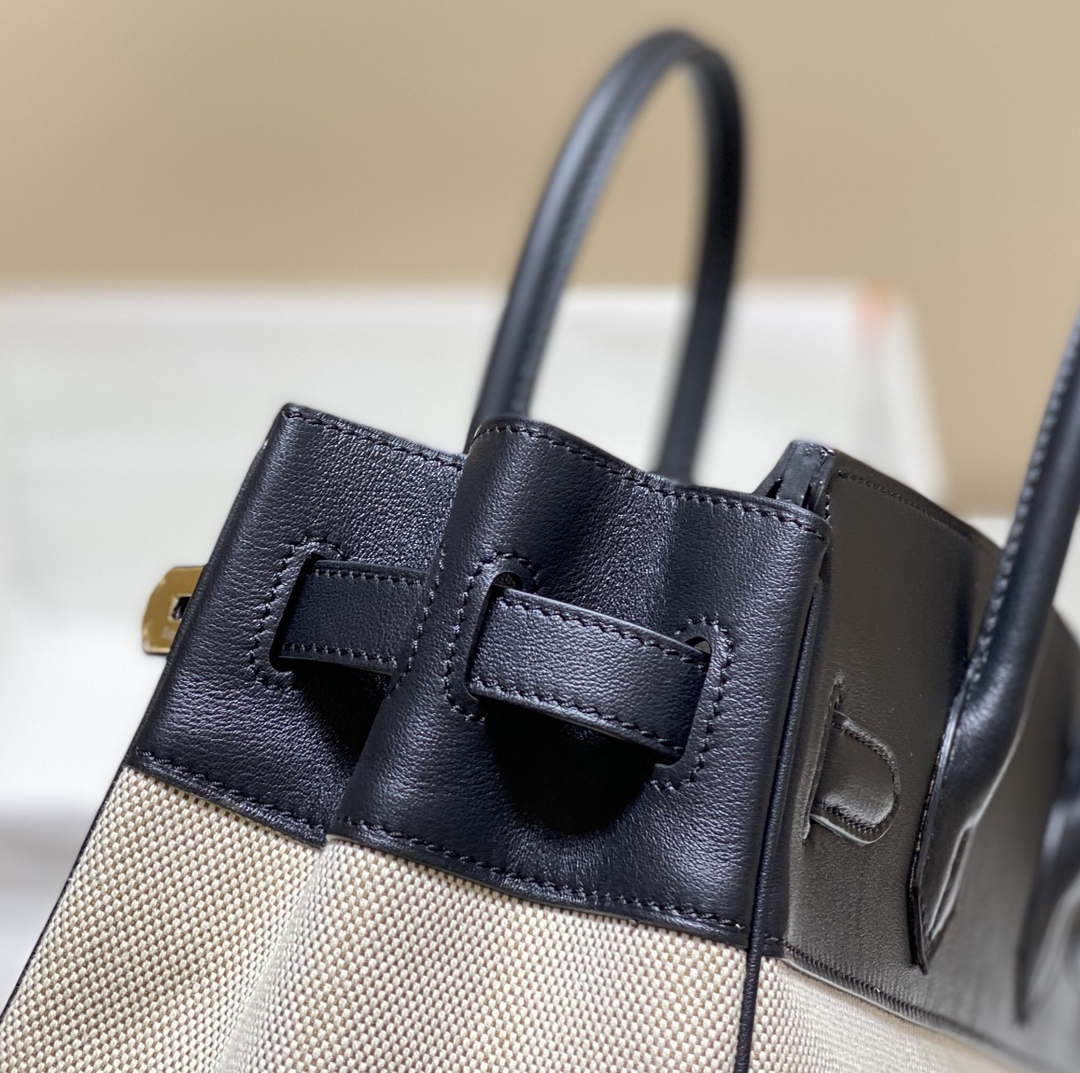 Hermes Birkin Tote Bag Swift leather with canvas 285904 - 30cm - View 4
