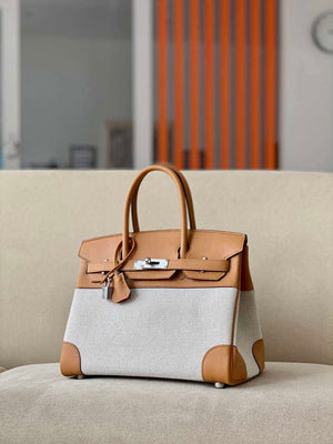 Hermes Birkin Tote Bag Swift leather with canvas 286003 - Gold / 25cm - View 1