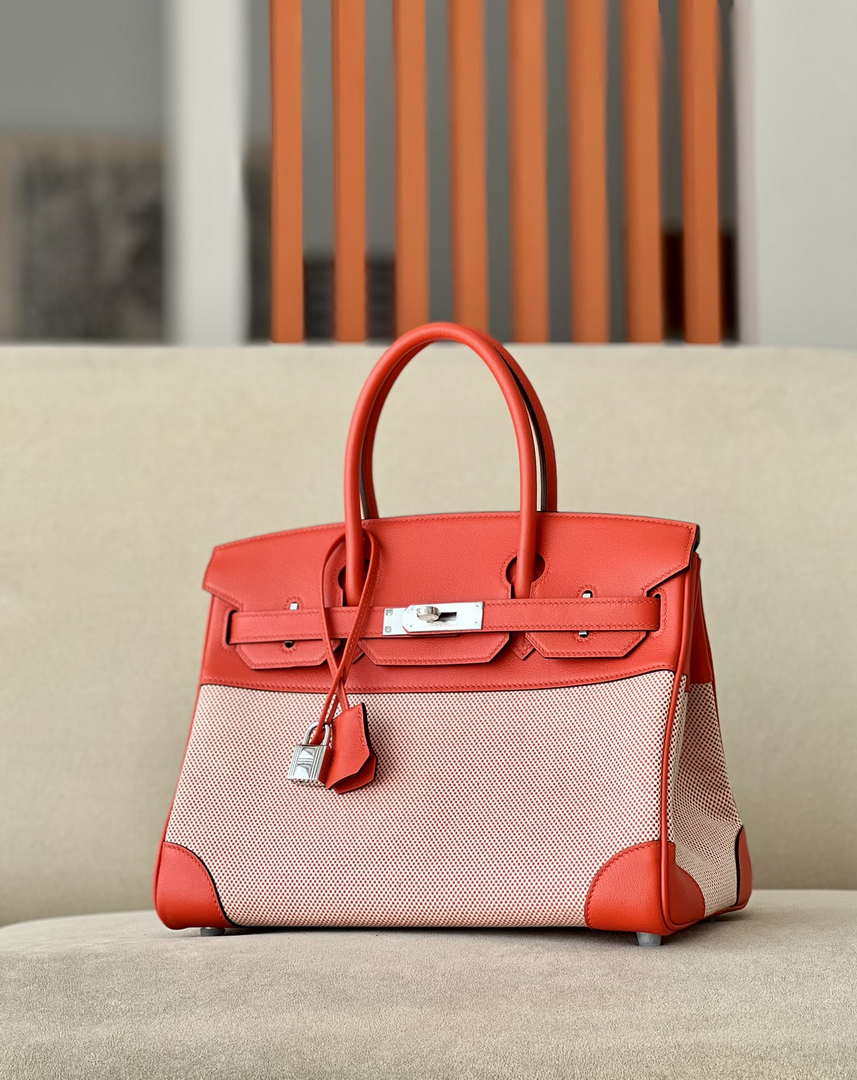 Hermes Birkin Tote Bag Swift leather with canvas 30cm 286004 - Default Title - View 1