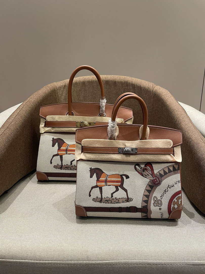 Hermes Birkin Tote Bag Swift leather with canvas 286011 - Gold / 25cm - View 1
