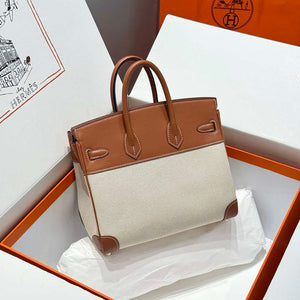 Hermes Birkin Tote Bag Swift leather with canvas 286011 - Gold / 25cm - View 11