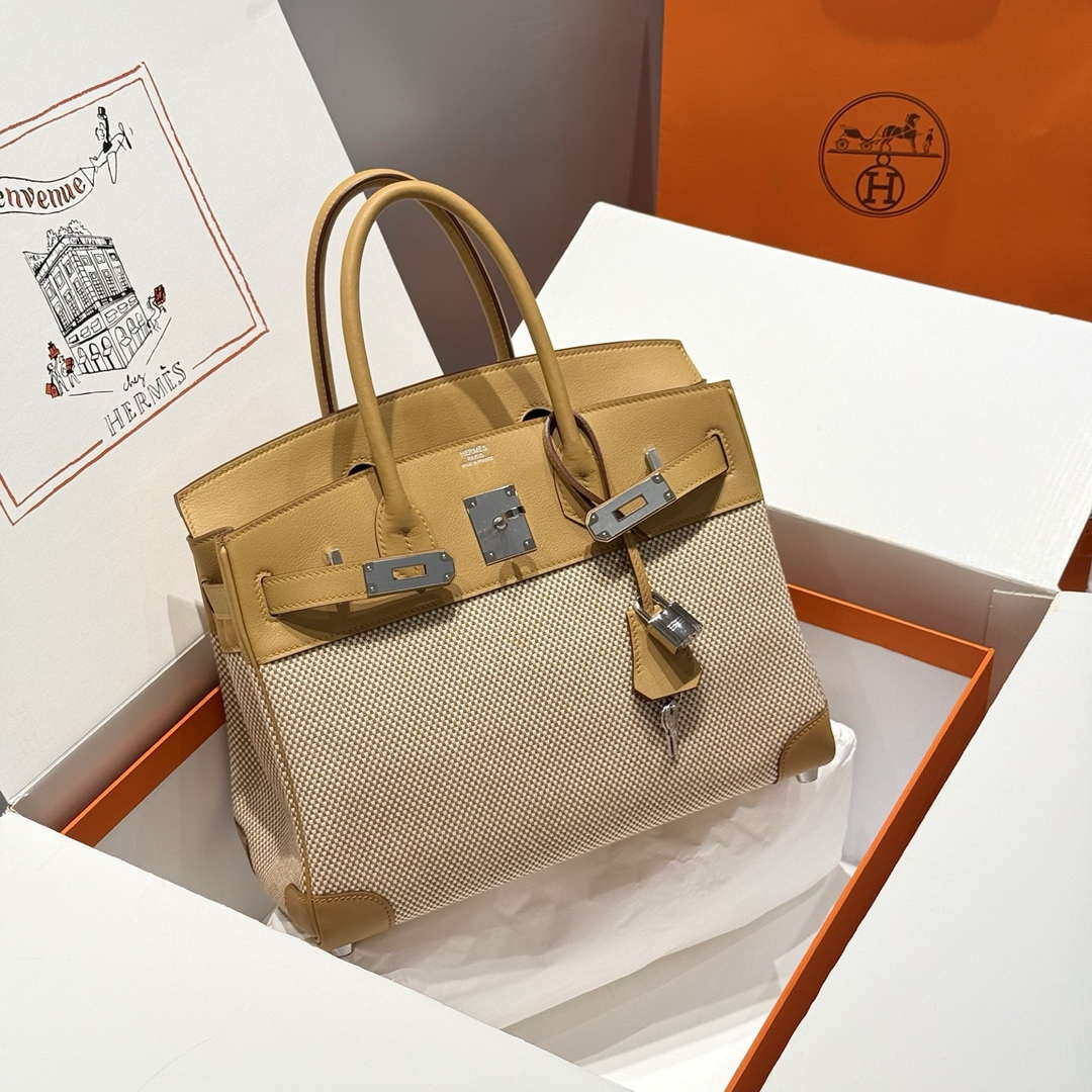 Hermes Birkin Tote Bag Swift leather with canvas 286012 - Gold / 25cm - View 1