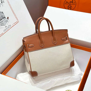 Hermes Birkin Tote Bag Swift leather with canvas 286017 - Gold / 25cm - View 2