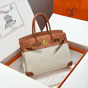 Hermes Birkin Tote Bag Swift leather with canvas 286017 - Gold / 25cm - View 10