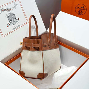 Hermes Birkin Tote Bag Swift leather with canvas 286017 - Gold / 25cm - View 12
