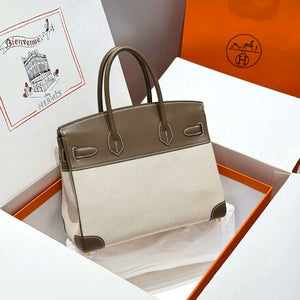 Hermes Birkin Tote Bag Swift leather with canvas 286020 - Gold / 25cm - View 2