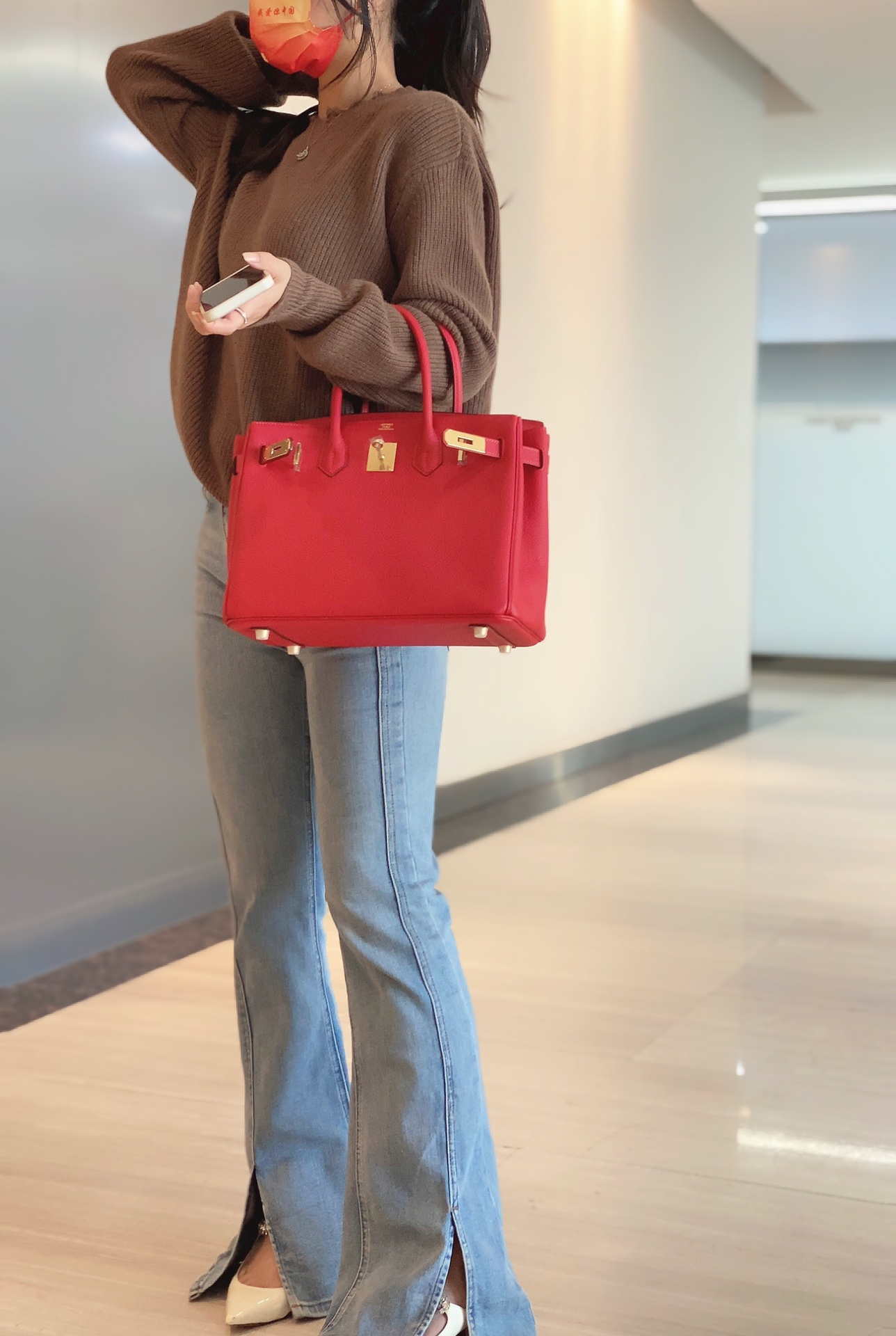 Hermes Birkin Tote Bag Togo Leather 28601 Red - 25cm - View 10