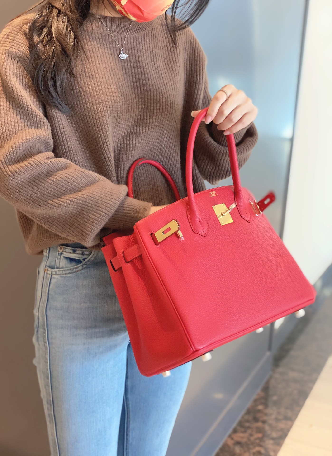 Hermes Birkin Tote Bag Togo Leather 28601 Red