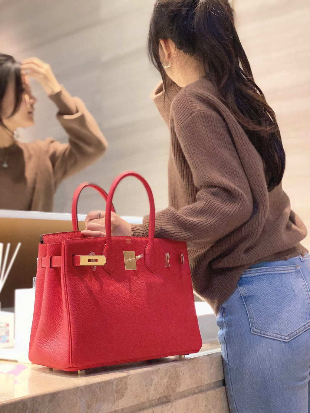 Hermes Birkin Tote Bag Togo Leather 28601 Red