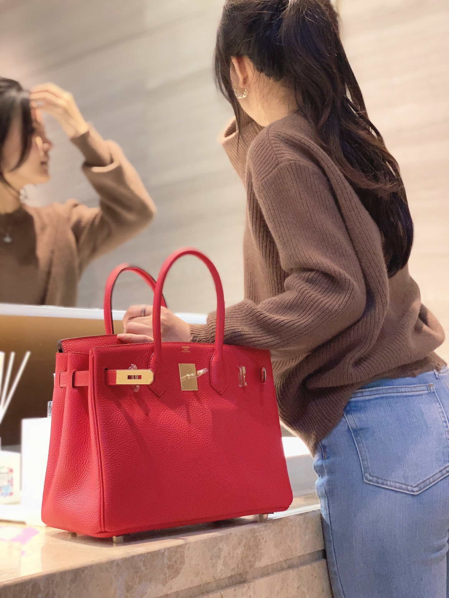 Hermes Birkin Tote Bag Togo Leather 28601 Red
