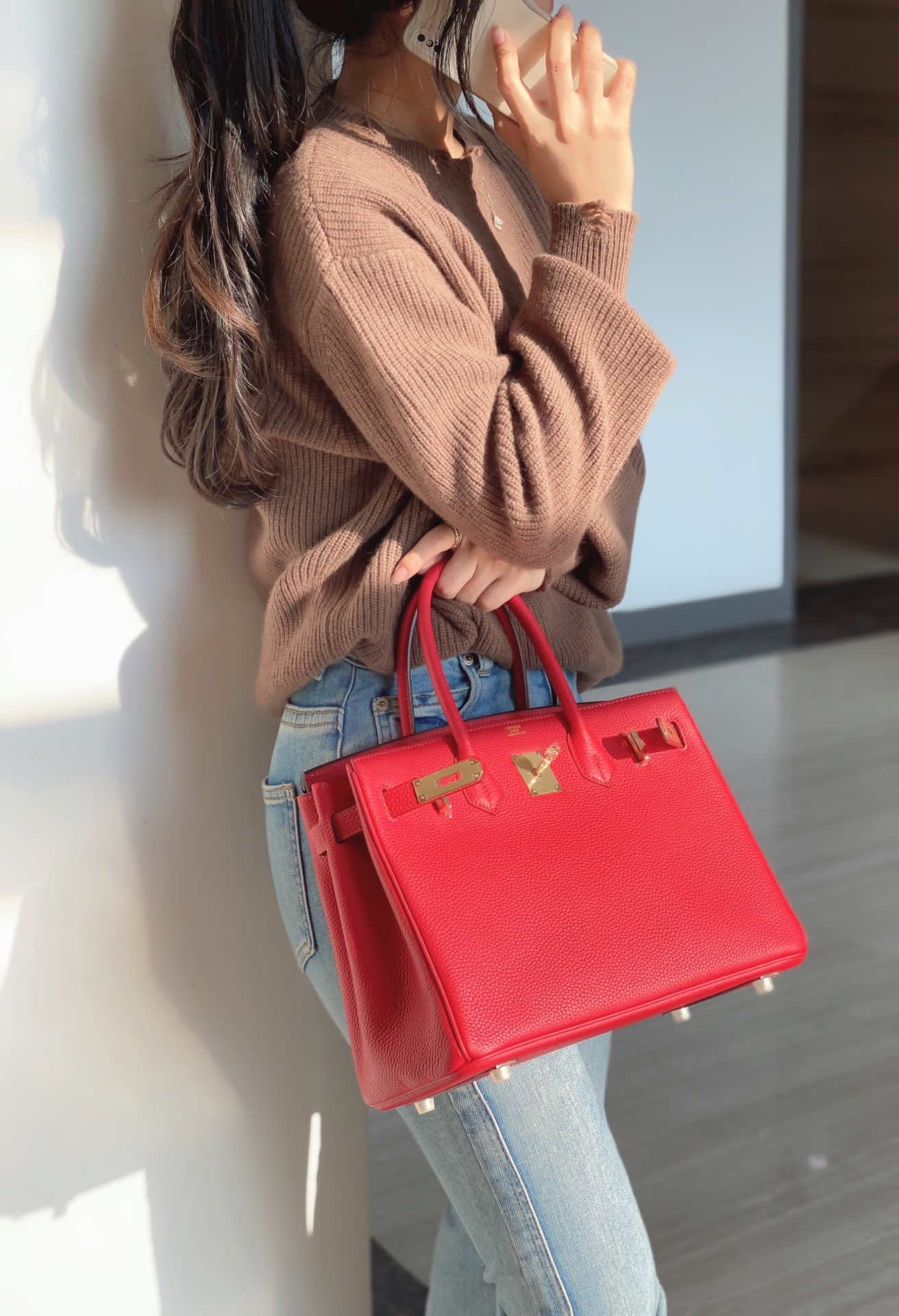 Hermes Birkin Tote Bag Togo Leather 28601 Red