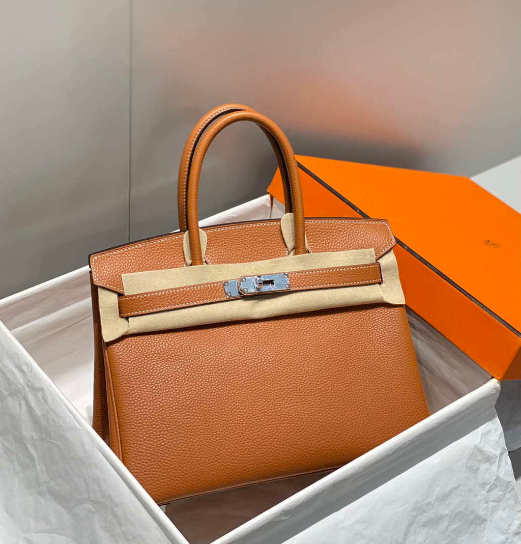 Hermes Birkin Tote Bag Togo Leather 28602 Orange Silver