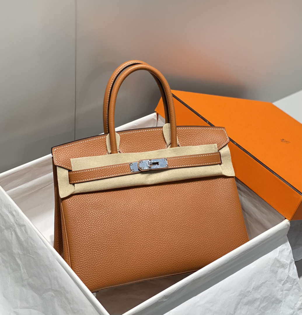 Hermes Birkin Tote Bag Togo Leather 28602 Orange Silver