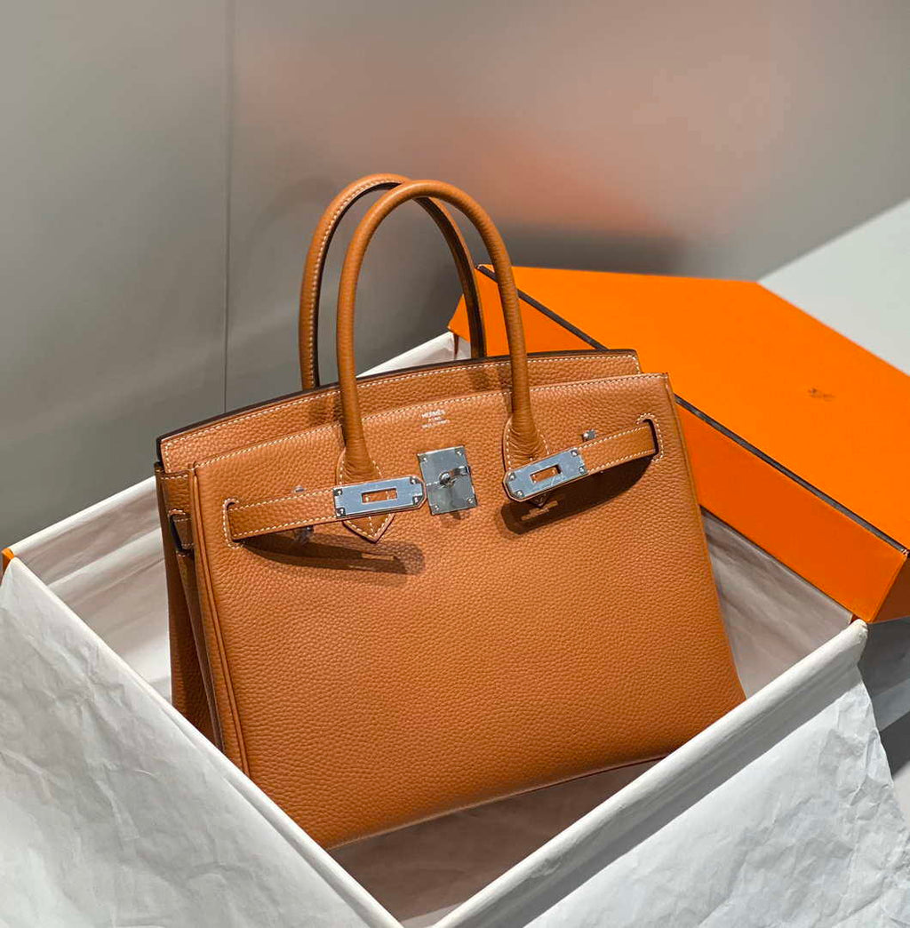 Hermes Birkin Tote Bag Togo Leather 28602 Orange Silver