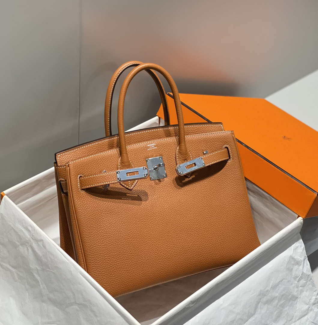 Hermes Birkin Tote Bag Togo Leather 28602 Orange Silver