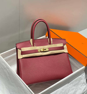 Hermes Birkin Tote Bag Togo Leather 28604 Bordeaux Red - 25cm - View 1