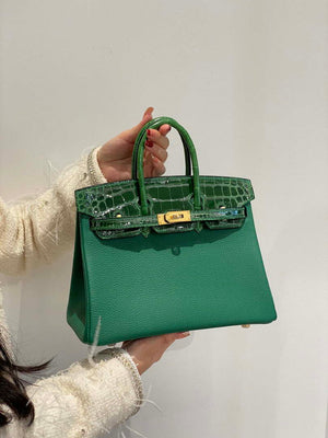Hermes Birkin Tote Bag Togo Leather With High Gloss Nile Crocodile Emerald H28810 - Default Title - View 1