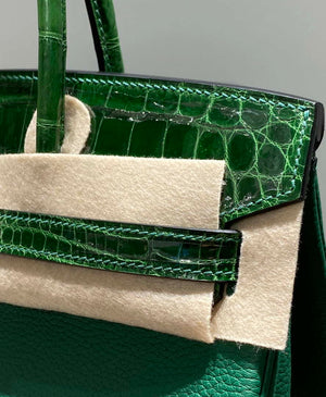 Hermes Birkin Tote Bag Togo Leather With High Gloss Nile Crocodile Emerald H28810 - Default Title - View 3