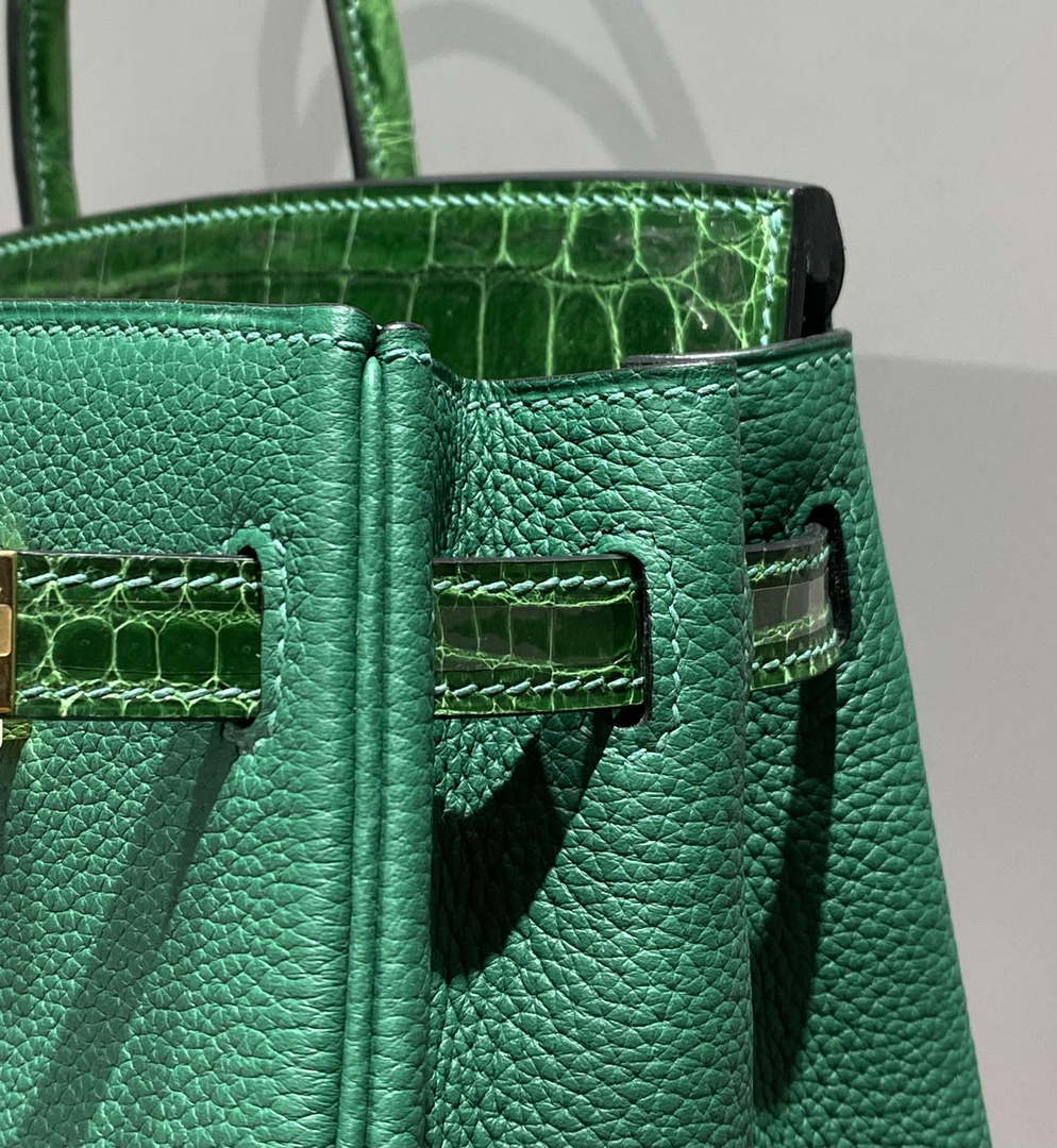 Hermes Birkin Tote Bag Togo Leather With High Gloss Nile Crocodile Emerald H28810
