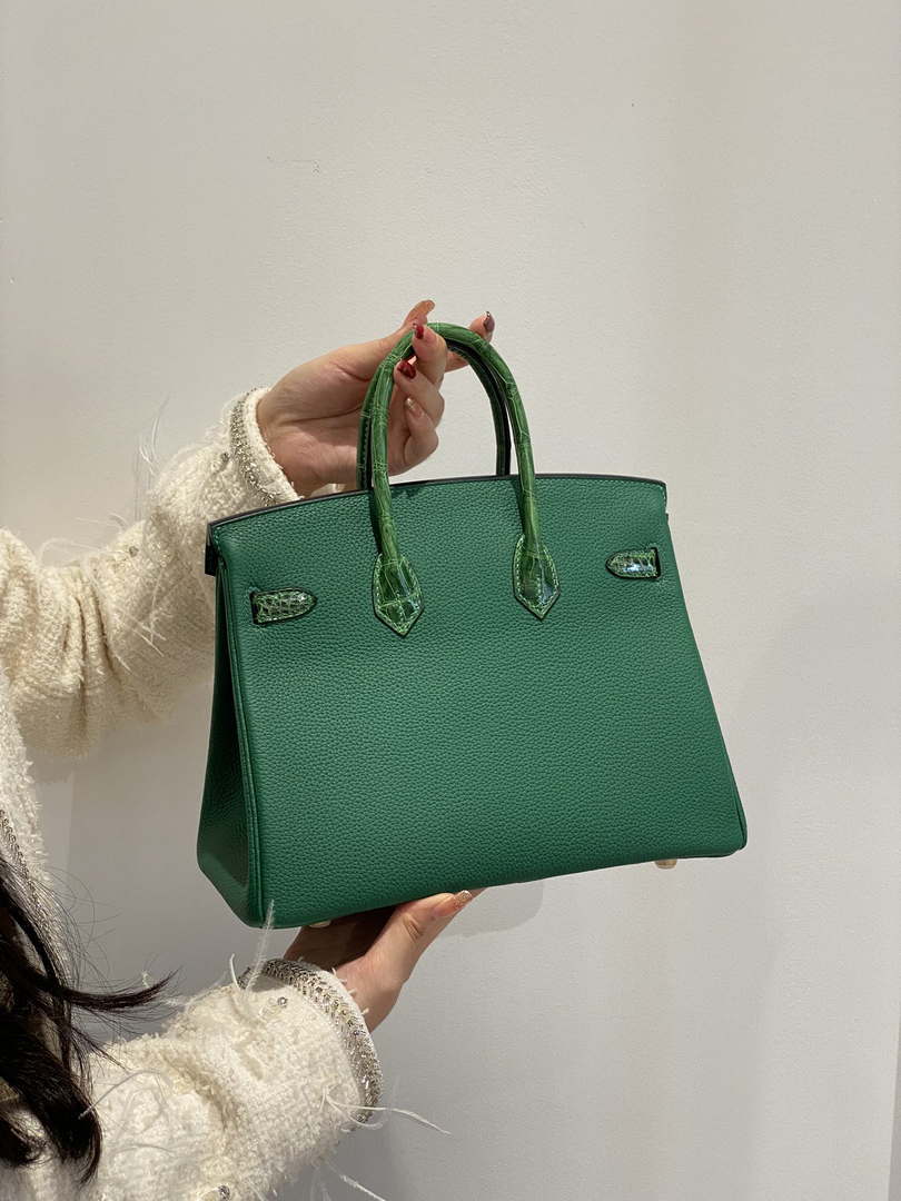 Hermes Birkin Tote Bag Togo Leather With High Gloss Nile Crocodile Emerald H28810 - Default Title - View 6