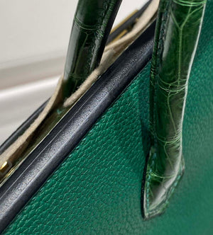 Hermes Birkin Tote Bag Togo Leather With High Gloss Nile Crocodile Emerald H28810 - Default Title - View 8