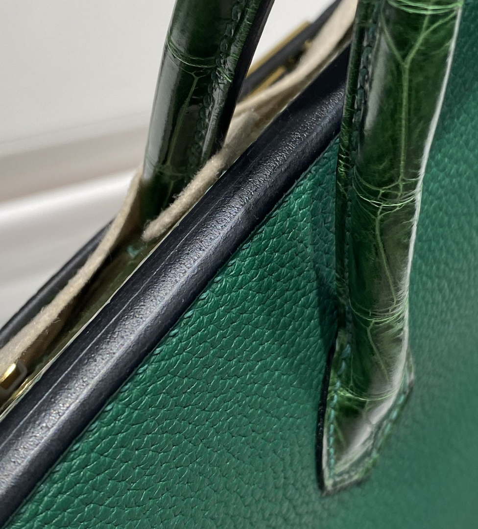 Hermes Birkin Tote Bag Togo Leather With High Gloss Nile Crocodile Emerald H28810 - Default Title - View 8