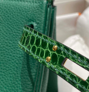 Hermes Birkin Tote Bag Togo Leather With High Gloss Nile Crocodile Emerald H28810 - Default Title - View 9