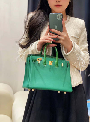 Hermes Birkin Tote Bag Togo Leather With High Gloss Nile Crocodile Emerald H28810 - Default Title - View 12