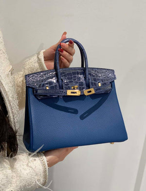 Hermes Birkin Tote Bag Togo Leather With High Gloss Nile Crocodile Emerald H28811 - Default Title - View 1