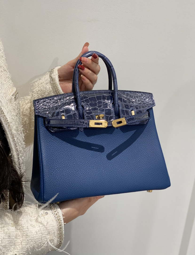 Hermes Birkin Tote Bag Togo Leather With High Gloss Nile Crocodile Emerald H28811 - Default Title - View 1