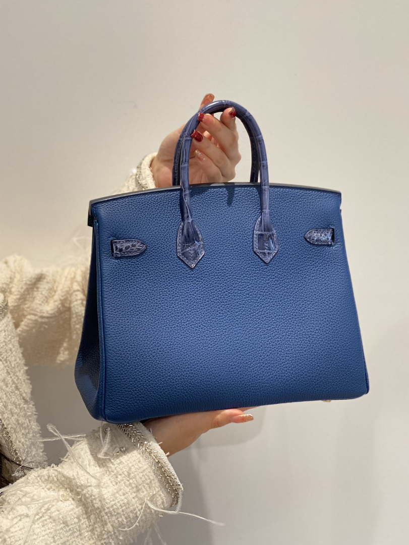 Hermes Birkin Tote Bag Togo Leather With High Gloss Nile Crocodile Emerald H28811 - Default Title - View 2