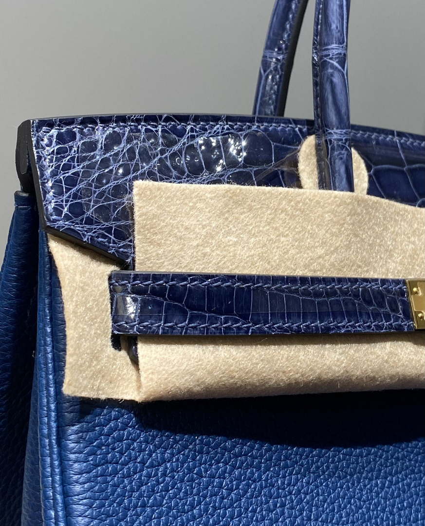 Hermes Birkin Tote Bag Togo Leather With High Gloss Nile Crocodile Emerald H28811